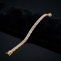 Bracelet tennis pour femme à double rangée de diamants de laboratoire taille baguette et taille brillant, plaqué or ethnique, or jaune 10k 14k 18k