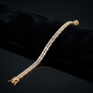 Double Row Baguette & Round Brilliant Cut Diamond Tennis Bracelet with Secure Box Claps in Yellow <b>Gold</b> 10k 14k 18k - Product Image 4