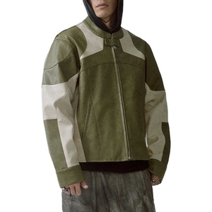 Black B <b>Men's</b> Turn-down Collar Bomber <b>Jacket</b> Olive <b>Green</b> White Color Block Patchwork <b>Waterproof</b> Zipper Casual Faux Fur Lining - Product Image 3