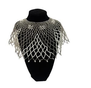 Pearl Shoulder Cap Necklace With Luxury Craft Gray and White <b>Colour</b> Beaded Necklace For Parties - Product Image 1