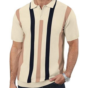 Polo de Punto Casual para Hombre, Manga Corta, Estilo Vintage a Rayas, Cierre de Botones, Corte Ajustado, para Golf o Vacaciones - Product Image 1