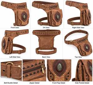 Ceintures de voyage unisexes style anglais pour moto, poche latérale, en cuir véritable, avec boucle réglable, sac banane - Product Image 4