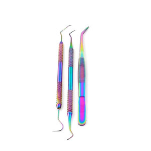 Multi-Color Rainbow Dental Hygiene Set 4 Piece Basic Dental Instruments Kit Stainless Steel Dental <b>Tooth</b> <b>Pick</b> Mouth Mirror - Product Image 3
