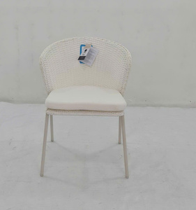 <b>White</b> Wicker Garden <b>Chair</b> Cushioned Outdoor <b>Dining</b> <b>Chair</b> Rope Weave Villa Patio Seating - Product Image 1