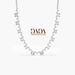 Collar de tenis con diamantes cultivados en laboratorio de corte esmeralda para mujer, collar con estaciones de diamantes alternadas, cadena de diamantes de lujo minimalista - Product Image 4