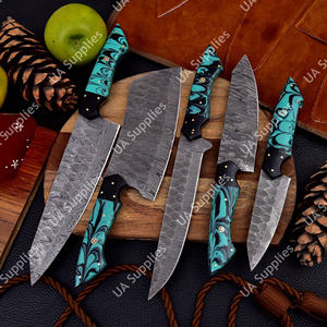Juego de Cuchillos de Chef Profesionales de Acero de Damasco Hechos a Medida, 5 Piezas, UA Supplies, Mango de Epoxi Hecho a Mano, Ambidiestro, Funda de Cuero, 4.5-9 - Product Image 3