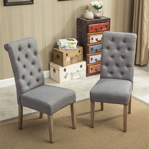 Set di 2 Sedie da Pranzo Parsons in Legno Massello Trapuntato Grigio di Habit - Product Image 3