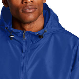 เสื้อแจ็คเก็ตผ้าแคนวาสบุผ้านวมแบบมีฮู้ดสำหรับผู้ชาย สีน้ำเงินรอยัล บริการขายส่งแบบ OEM รับทำโลโก้ตามสั่ง สวมใส่ได้ทั้งชายและหญิง เหมาะสำหรับฤดูหนาว กันน้ำ กันลม - Product Image 4