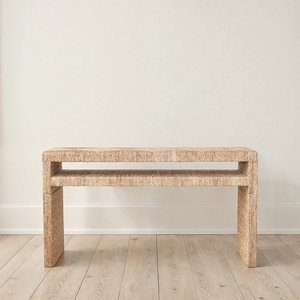 Mesa de consola de jacinto de agua tejida y madera de acacia hecha a mano para un toque elegante - Product Image 1