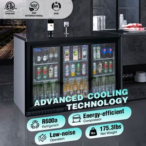 Refrigerador Comercial ORIKOOL de 53 Pulgadas para Bebidas, Enfriador de Barra Trasera con 3 Puertas de Vidrio para 480 Latas de Vino y Cerveza, Capacidad de 11.3 Pies Cúbicos - Product Image 6
