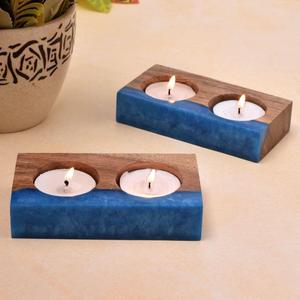 Support de bougie en bois et résine fait main de qualité supérieure, porte-bougie chauffe-plat décoratif, centre de table pour la maison, les mariages et la décoration de restaurants - Product Image 2