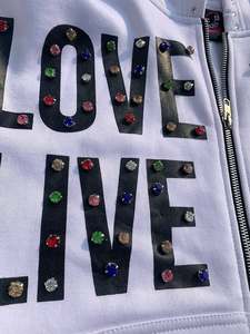 Custom Full Zip Hoodie Decorative Multi Color Crystal Style Sleeve Embellishment Heavyweight Casual Streetwear Hoodies - Product Image 6
