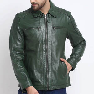 PREMIUM MEN'S GREEN PU <b>LEATHER</b> <b>JACKET</b> WITH ZIPPER CLOSURE SHIRT COLLAR DUAL CHEST POCKETS SLIM FIT CASUAL MOTORCYCLE OUTERWEAR - Product Image 1