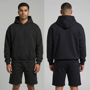 Custom Black Hoodie Shorts <b>Set</b> Heavyweight Cotton Fleece Unisex Casual Streetwear OEM Private Label Printing Ready <b>Set</b> - Product Image 5