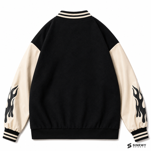 SINEWY SPORTS Blouson universitaire noir respirant pour homme, broderie avant motif palmier LA, style streetwear, coupe classique, automne - Product Image 2