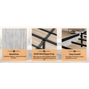 Base letto matrimoniale in legno grande e silenziosa con testiera, facile da montare, senza bisogno di rete a molle, con contenitore - Product Image 6