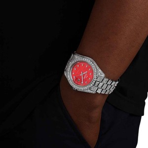 Montre Présidentielle en Moissanite avec Cadran Rouge, Cadran de 41 mm, Design Luxe, Bracelet en Acier Inoxydable, à Prix Abordable - Product Image 2