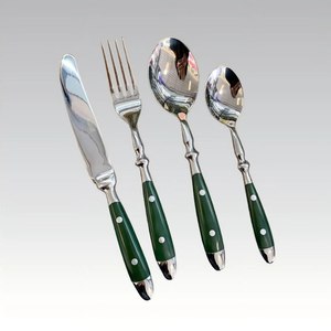 European Style 3pcs <b>Flatware</b> Set Green Texured Resin Handle Cutlery Set For Wedding Dinnerware Tableware Kitchenware Utensil - Product Image 5