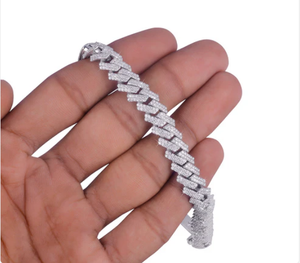 <b>Silver</b> Plated Men's Hip Hop Cuban Link <b>Bracelet</b> With Round Brilliant Cut Diamond Micro Insert Chain Style Gift Jewelry - Product Image 4