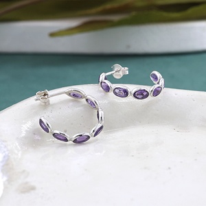 Pendientes Colgantes de Plata de Ley 925 con Amatista Natural, Pendientes de Aro con Gema Ovalada Morada, Joyería al por Mayor - Product Image 3