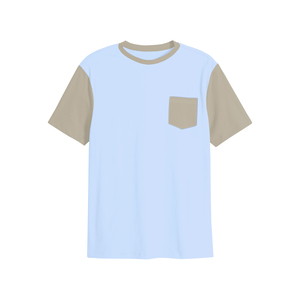 Men's Light Blue <b>Raglan</b> Sleeve T-Shirt With Beige Contrast Trim And Chest Pocket Regular Fit Casual O-Neck Knitted <b>Top</b> - Product Image 1