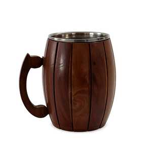Mug à bière bicolore en bois et acier inoxydable, tasse à café isotherme en bois, verre à bière, articles de boisson en gros - Product Image 5