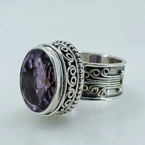 Amethyst <b>Ring</b> Handmade Sterling Silver Bezel Setting Natural Purple Oval Gemstone <b>Boho</b> Jewelry February Birthstone - Product Image 6