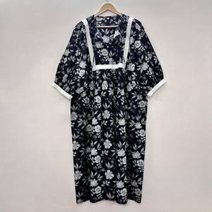 Vestido Casual Midi para Mujer, Tejido 100% Algodón, Liso, Manga Corta, Cintura Imperio, Estilo Babydoll, Cuello en V, Holgado, Funcional - Product Image 1