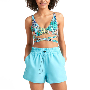 Shorts en tricot imprimé pour femmes avec cordon de serrage à la taille élastique, séchage rapide, style décontracté, couleur bleu clair - Product Image 6