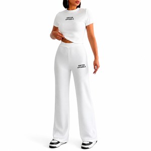 ONETEN APPARELS Women White <b>3</b> Piece <b>Set</b> Hooded Cropped T-Shirt Wide-Leg Pants Casual Winter Loose Fit Spandex/Nylon Fleece - Product Image 4