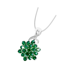 Elegante colgante de racimo de piedras preciosas Esmeralda corte ovalado oro blanco plata esterlina joyería fina collar floral encantos compra a granel - Product Image 3