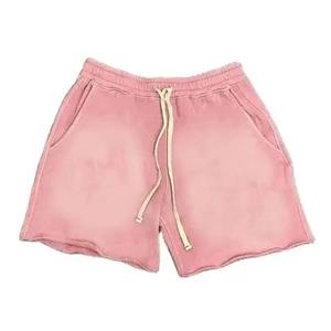 Shorts en maille pour homme, 100% polyester, en molleton uni, effet délavé soleil et délavé à la pierre, avec impression en relief et sérigraphie personnalisée, style vintage 3D - Product Image 1