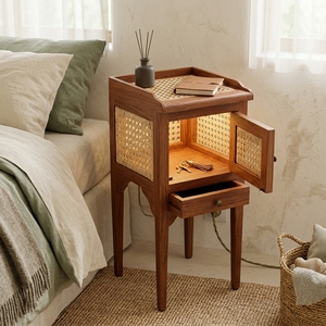 New Modern Minimalist Baraja Wooden Nightstand Natural Rattan Cane Bedside <b>Table</b> <b>Storage</b> Cabinet Side <b>End</b> <b>Table</b> Lamp Chest Stand - Product Image 4