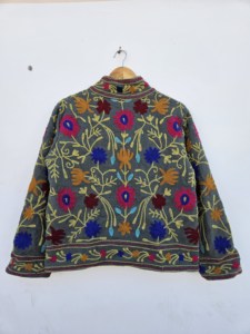SHREE RADHA GOVIND EXPORTS Women's Warm Spring/Autumn/Winter Breathable Printed Velvet Suzani Embroidery Floral Front <b>Button</b> - Product Image 2