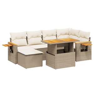 Conjunto de Sofá Grande para Exteriores con Patas Ajustables en Ratán Sintético PE Beige, Conjuntos de Jardín - Product Image 2