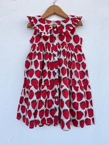 Premium Kids Other Apparel Girls <b>Strawberry</b> <b>Print</b> Cotton <b>Dress</b> with Ruffle Collar Button Front and Tiered Flared Design - Product Image 2