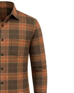 Chemise à carreaux marron rouille personnalisée pour homme, décontractée et habillée, à manches longues, boutonnée, en flanelle de coton, pour le bureau, chemise sur mesure pour homme - Product Image 4