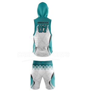Ensemble Maillot et Short de Basketball Personnalisé Sublimé, à Capuche, Sans Manches, Anti-Transpiration, Imprimé Géométrique, Unisexe, Vêtements de Sport pour Adultes - Product Image 3