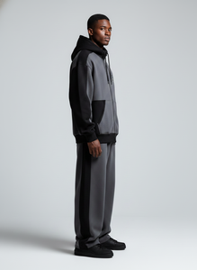 Ensemble de survêtement deux pièces pour homme, noir et gris foncé, avec sweat à capuche zippé et pantalon de jogging, tenue de sport - Product Image 4