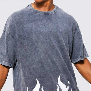 Men's Washed Cotton Short Sleeve T-<b>Shirt</b> <b>Flame</b> Print Casual Street Style Summer <b>Shirt</b> Gray - Product Image 6