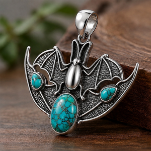 Colgante de Murciélago con Turquesa, Hecho a Mano, de Latón, Forma Ovalada, Chapado en Oro y Plata, Collar Unisex - Product Image 4