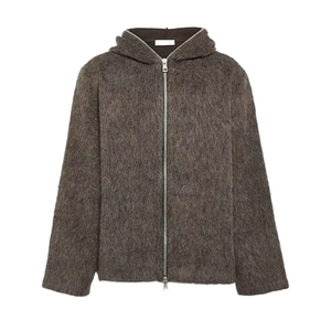 Veste à capuche zippée en laine surdimensionnée pour homme, couleur unie, vêtements décontractés d'hiver - Product Image 4