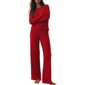 Ensemble de pyjama pour femmes en coton jacquard tissé, respirant, séchage rapide, manches longues, été, automne, printemps - Product Image 2