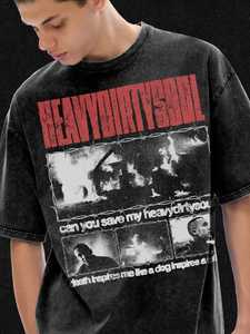Camiseta Negra de Manga Corta para Hombre Heavy Dirty Soul, Cuello Redondo, Estilo Urbano, Estampado Fotográfico, Algodón Jersey, Corte Regular - Product Image 4