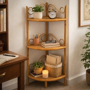 Elegant Bamboo Corner Shelf Three Tier <b>Storage</b> Rack Contemporary Design Home <b>Stool</b> Ottoman Living Room Furniture Apartment Decor - Product Image 5