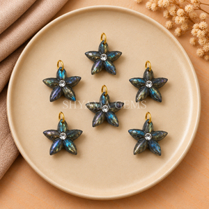 Pendentif en labradorite sculpté en forme d'étoile de mer de 15 mm pour la création de bijoux inspirés de l'océan, accessoires côtiers, fournisseur en gros - Product Image 1