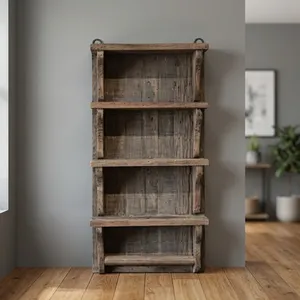 Étagère murale en bois gris rustique avec étagères, étagère de rangement vintage en bois récupéré, étagère murale de style farmhouse, décoration murale pour la maison - Product Image 3