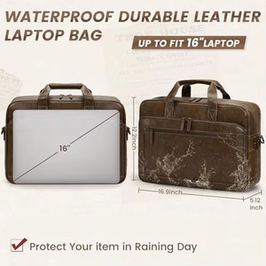 Custom Logo Leather Genuine Leather Laptop <b>Briefcase</b> Shoulder Strap Business Travel Men's Stylish <b>Briefcase</b> Bag. - Product Image 5