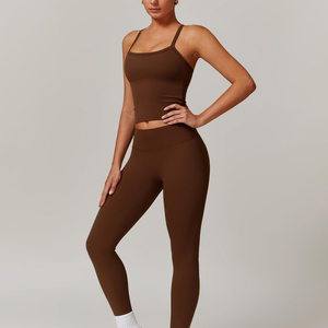 Conjuntos de Yoga Profesionales para Mujer, Personalizados, de 2 Piezas, con Frente Sólido, en Spandex/Nylon, Ropa Deportiva para Entrenamiento y Fitness, Transpirable y de Secado Rápido - Product Image 4