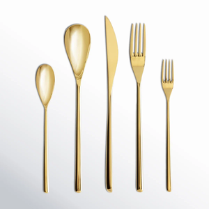 Lot de 5 couverts en acier inoxydable plaqué or, finition miroir, fourchette, couteau, cuillère, ensemble de table durable à prix réduit - Product Image 6